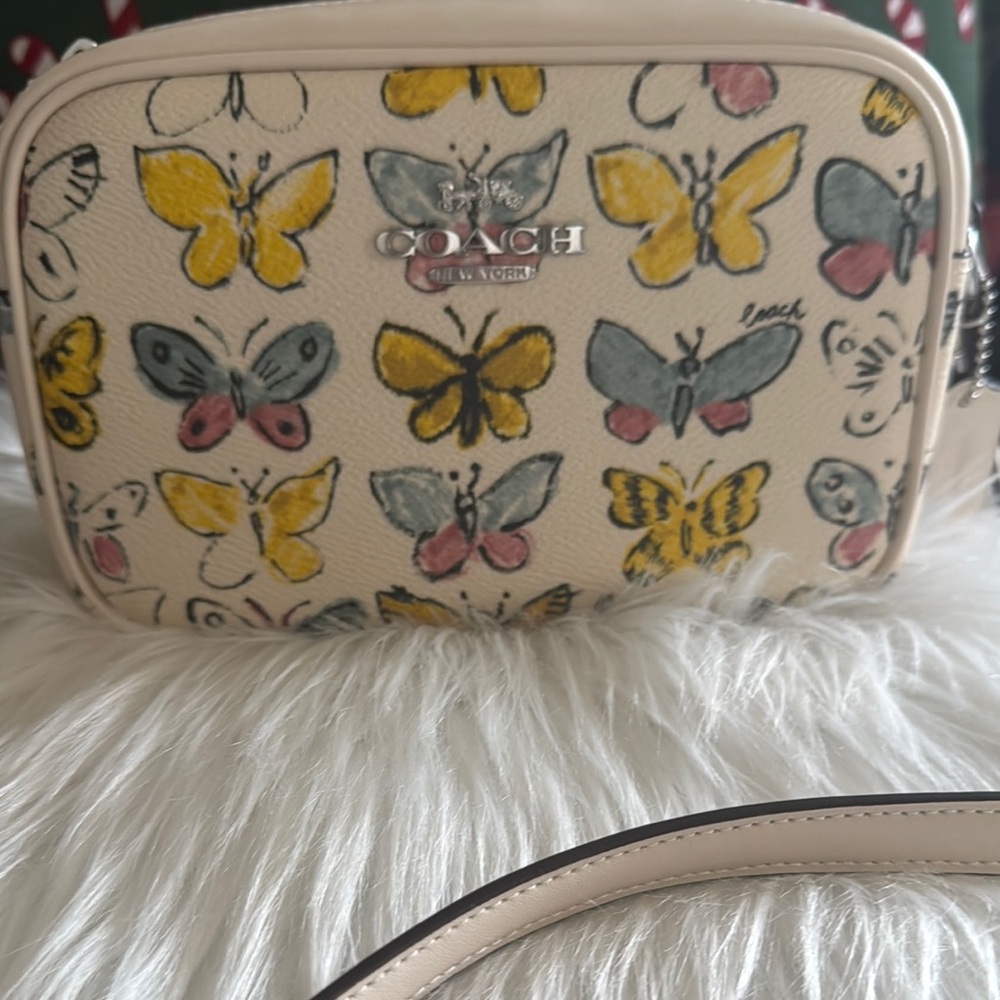 Coach Cream and Yellow Crossbody Bag with Butterfly Design